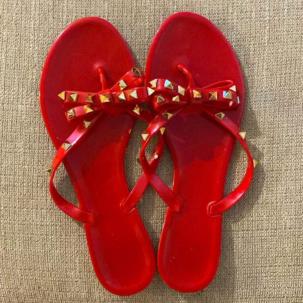 Red Bow Studded Wild Diva Lounge Jelly Sandals